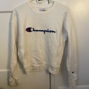 champion reverse weave white crewneck sweatshirt